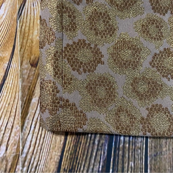 J Crew Gold Jacquard Metallic Lined Mini Skirt Silk Blend Pockets - Picture 2 of 4